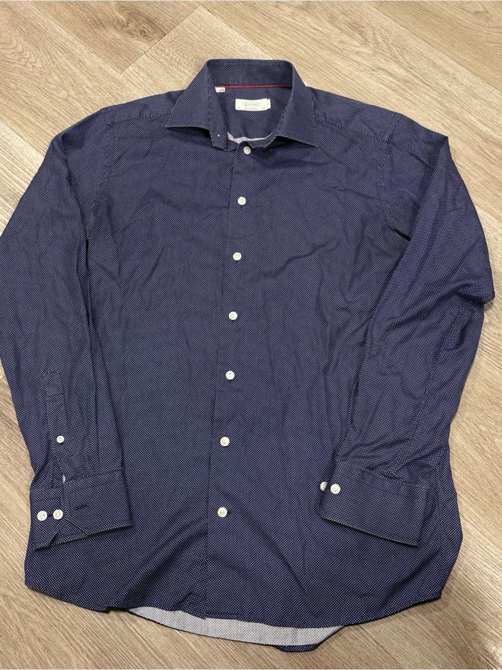 Eton Shirt Mens 15.5 39 Blue Micro Circle Contemporary Fit Long Sleeve Button Up